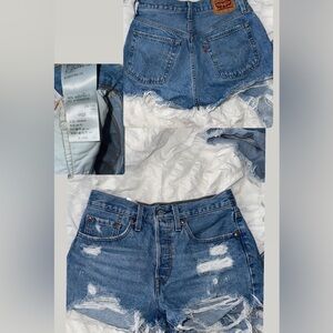 Levi's Blue Distressed Jean Shorts High-Waisted
